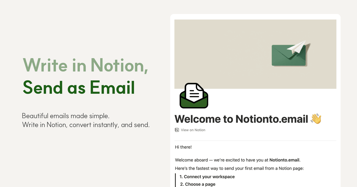 Turn Notion pages into clean emails product screenshot
