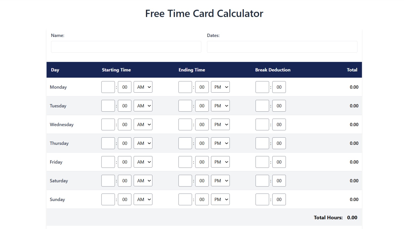 My Time Card Calculator product screenshot