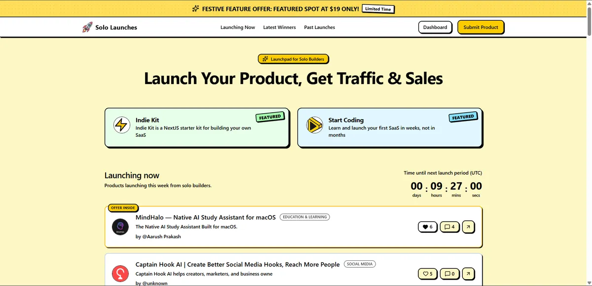 Solo Launches product screenshot