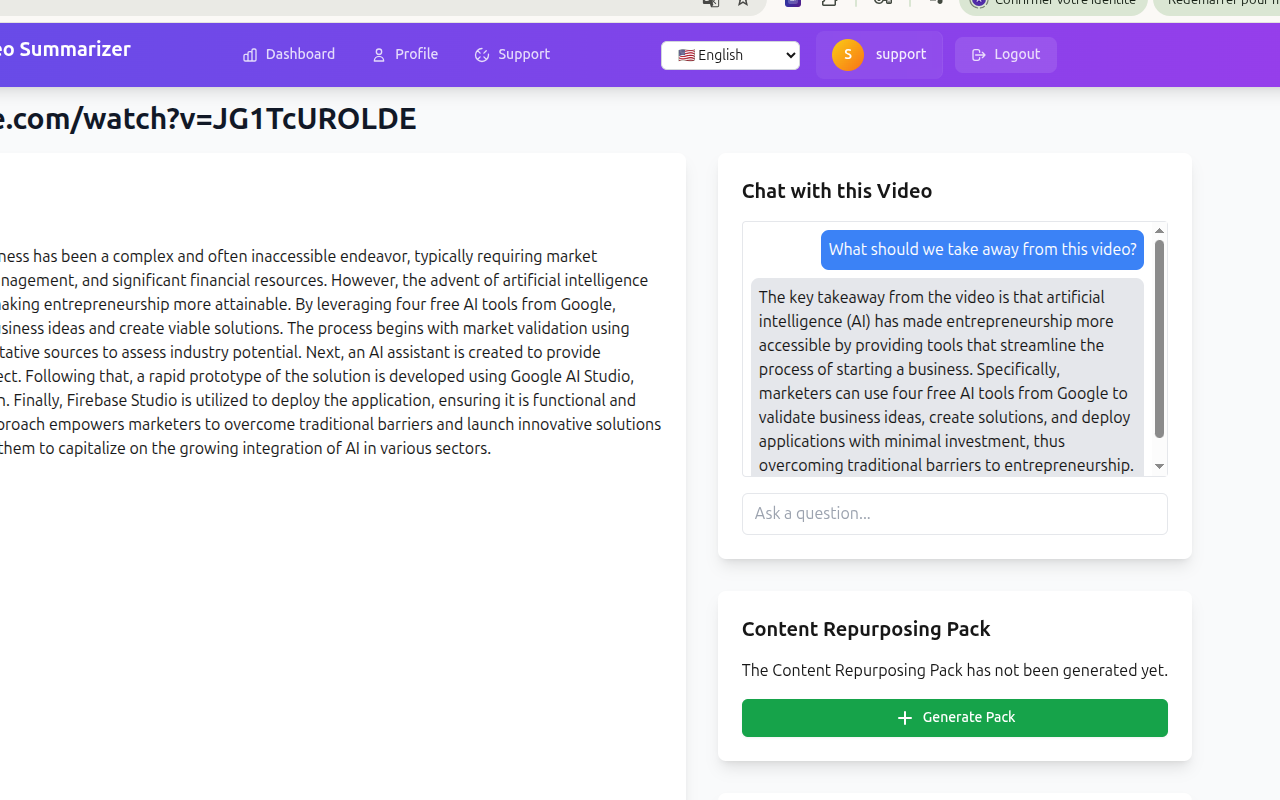 Botlyx Video Summarizer product screenshot