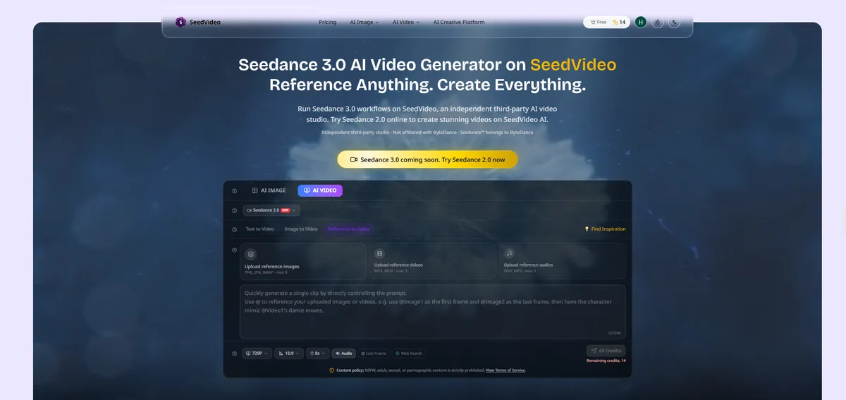 Seedance 3.0 AI Video Generator product screenshot