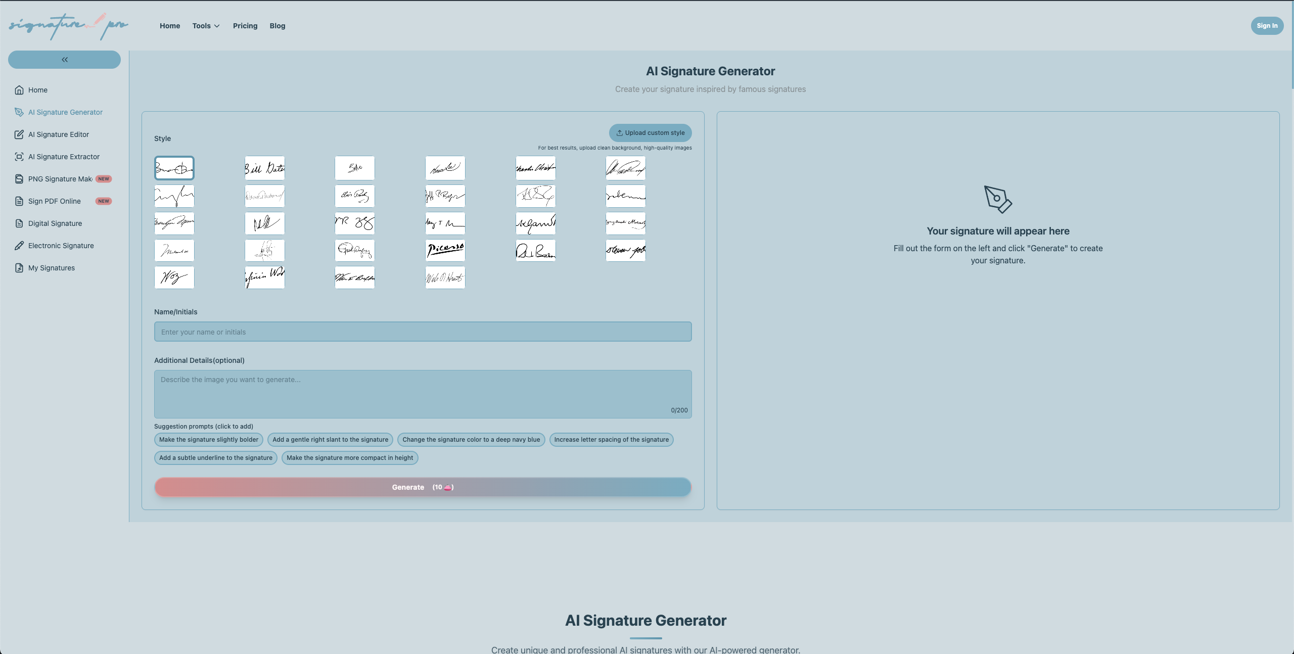 AI Signature Generator product screenshot