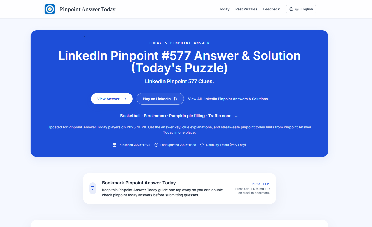 LinkedIn Pinpoint Answer Today product screenshot