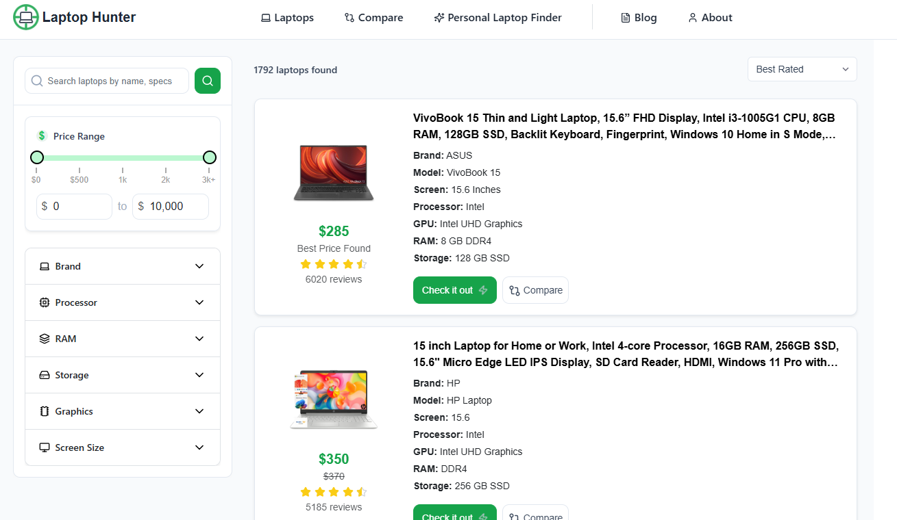 LaptopHunter product screenshot