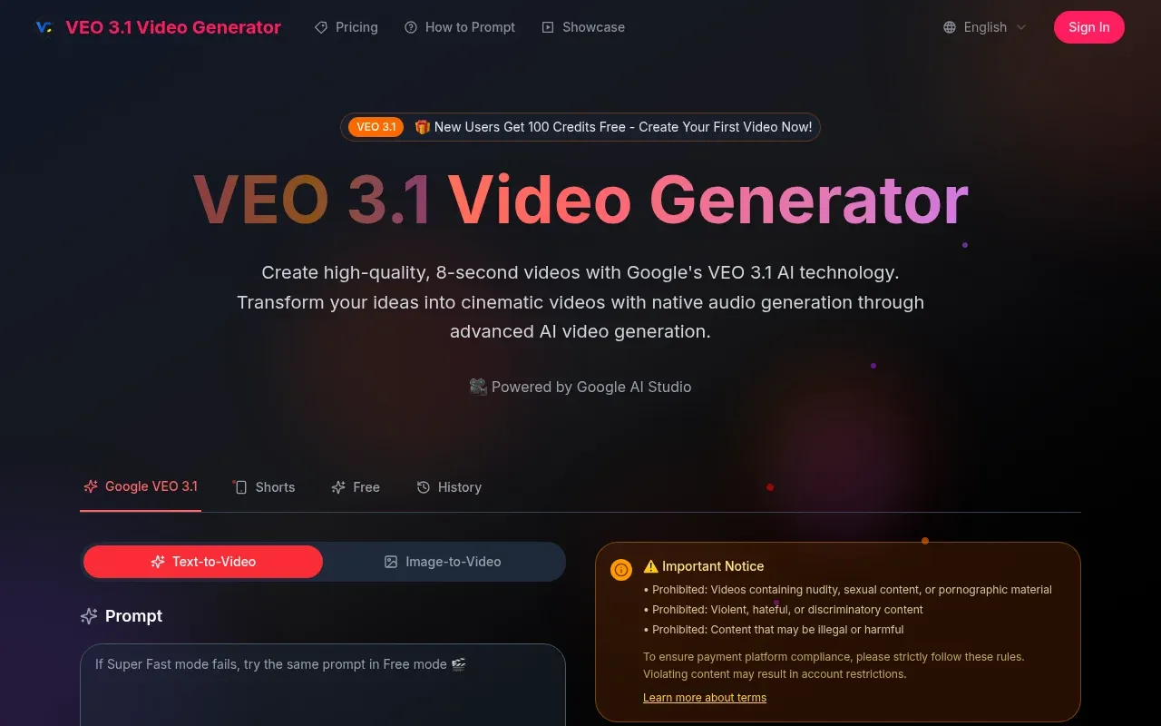 VEO 3.1 Video Generator product screenshot