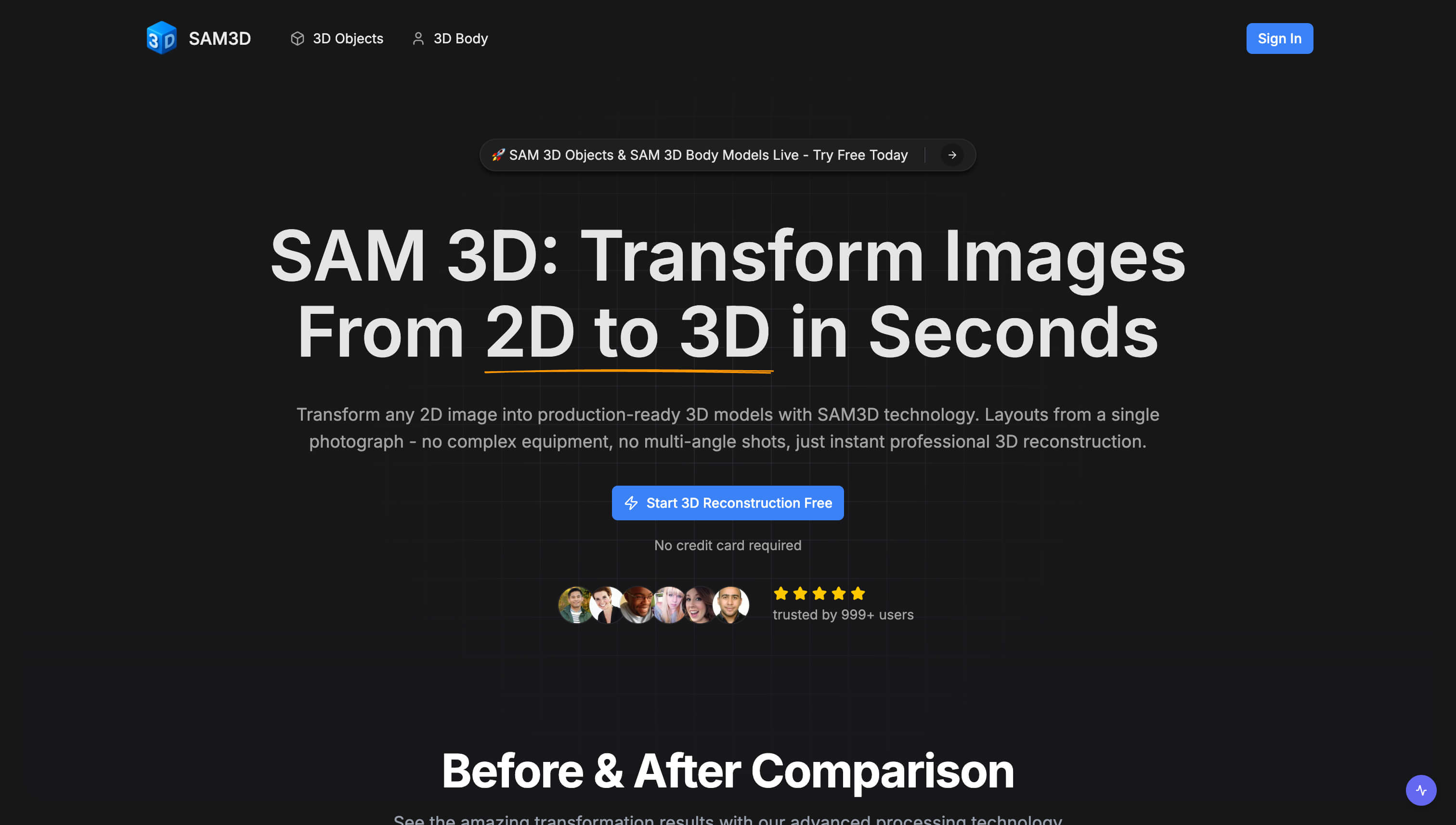 SAM3D product screenshot