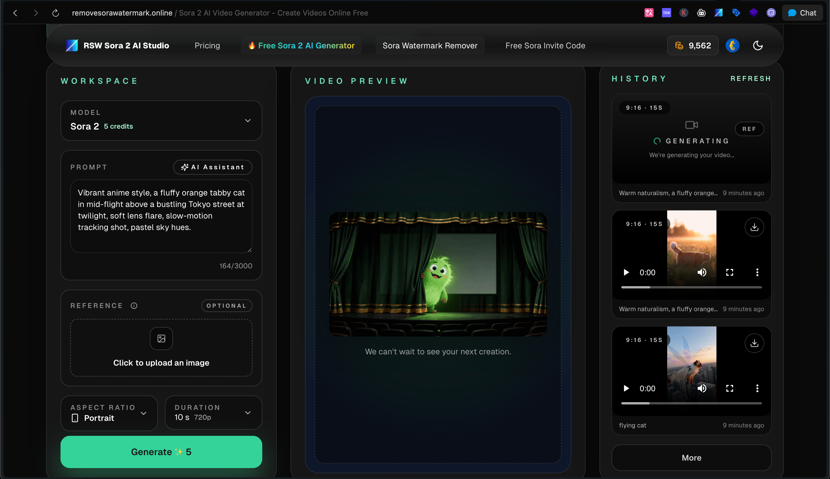 RSW Sora 2 AI Studio product screenshot
