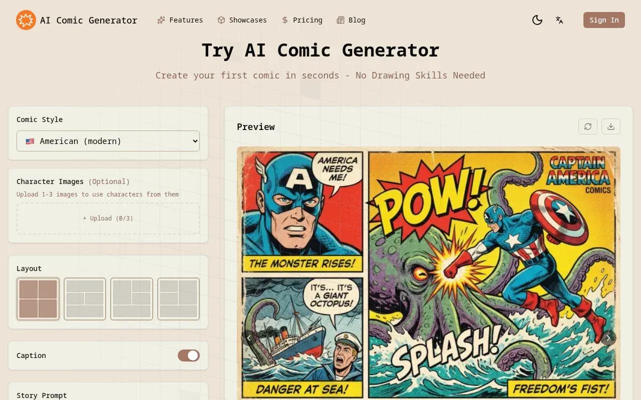 AI Comic Generator product screenshot