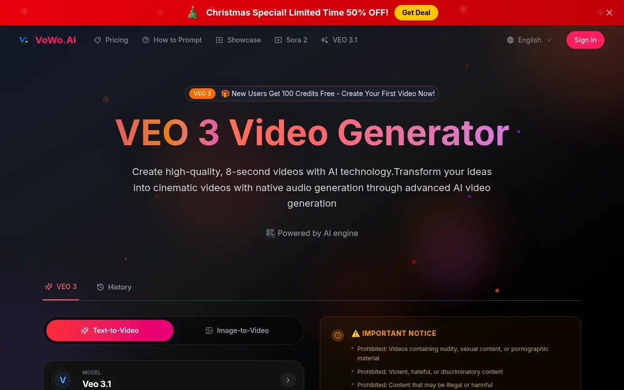 VEO 3 Video Generator product screenshot