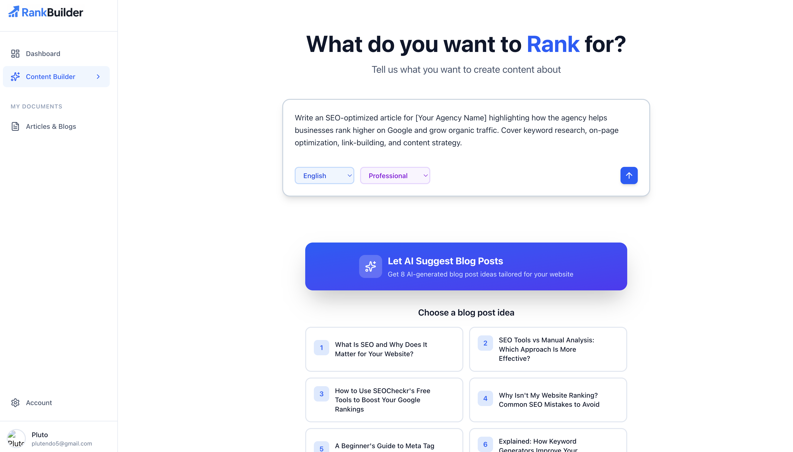 RankBuilder AI product screenshot