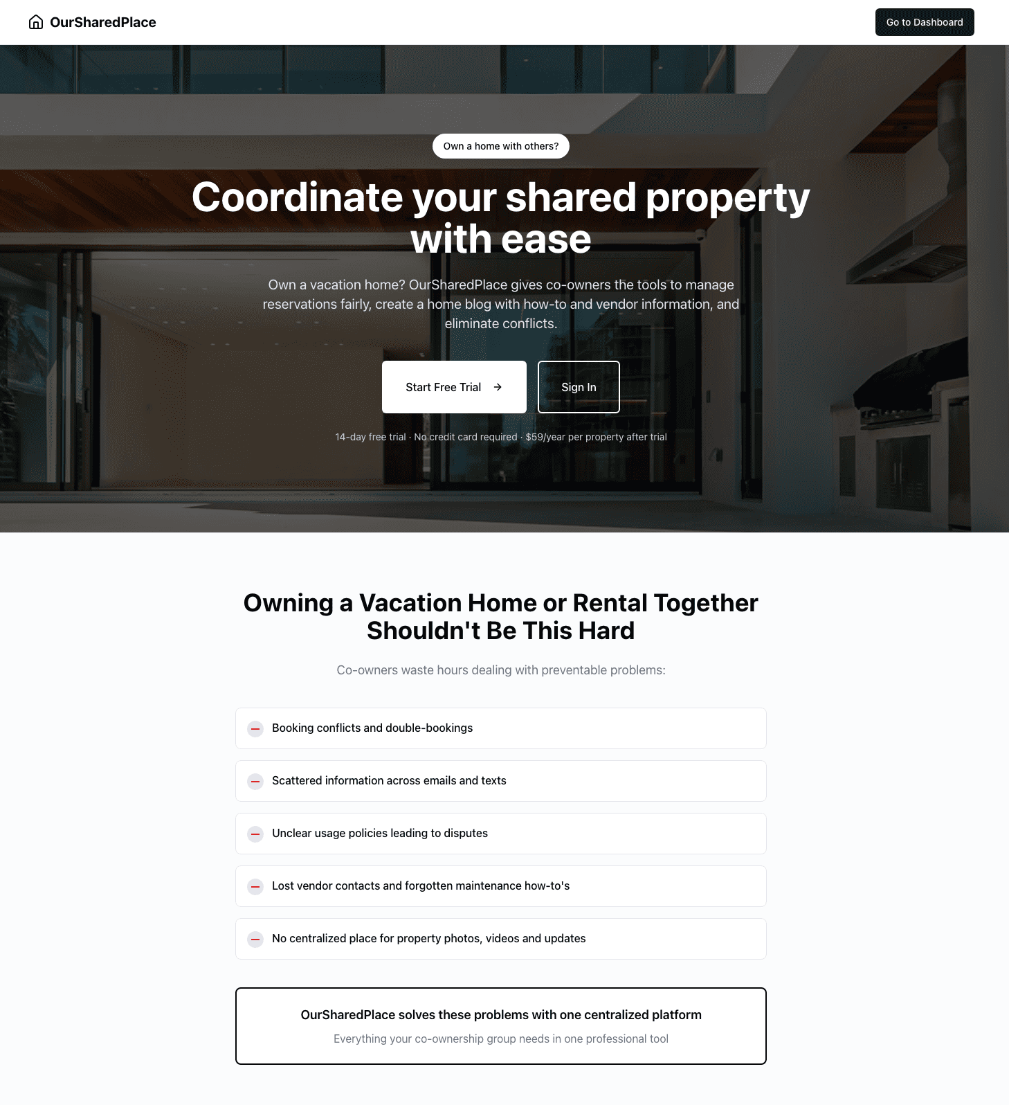 OurSharedPlace product screenshot