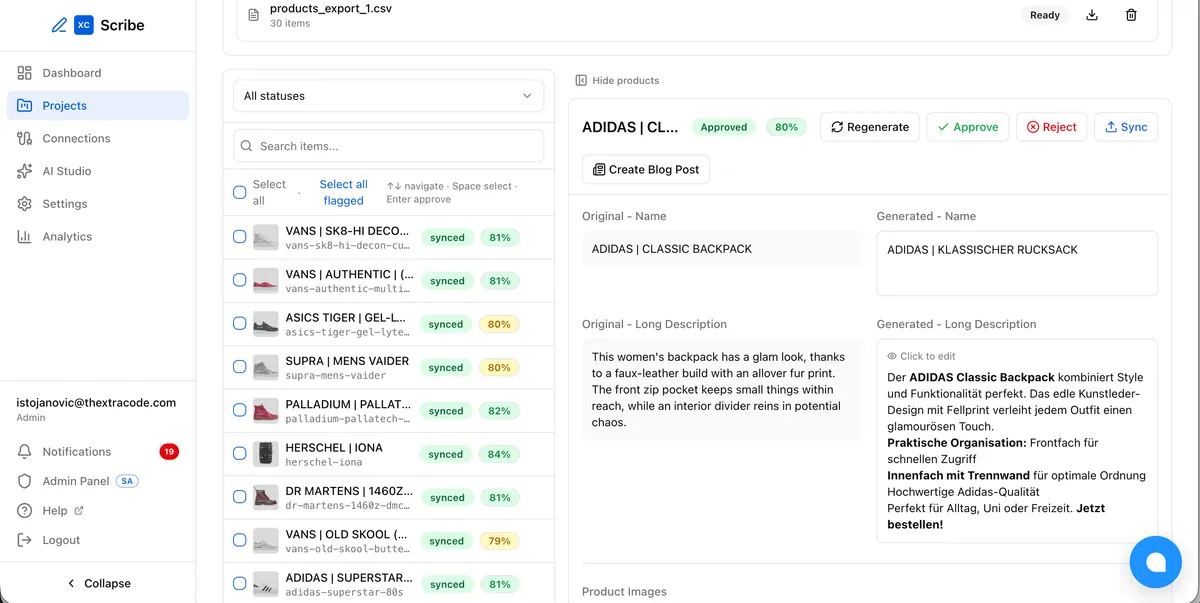 XC Scribe product screenshot