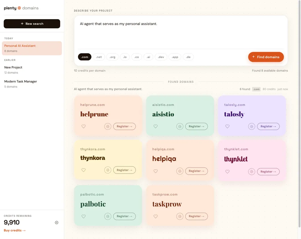 Plenty Domains product screenshot