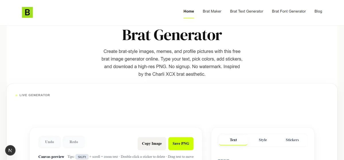 Brat Generator product screenshot