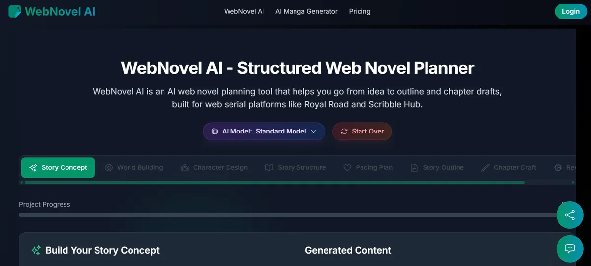 WebNovel AI product screenshot
