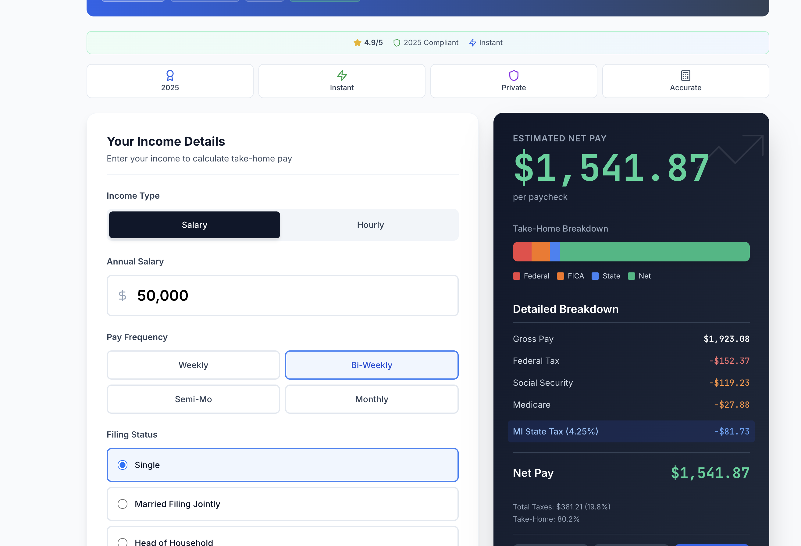 Michigan Paycheck Calculator product screenshot