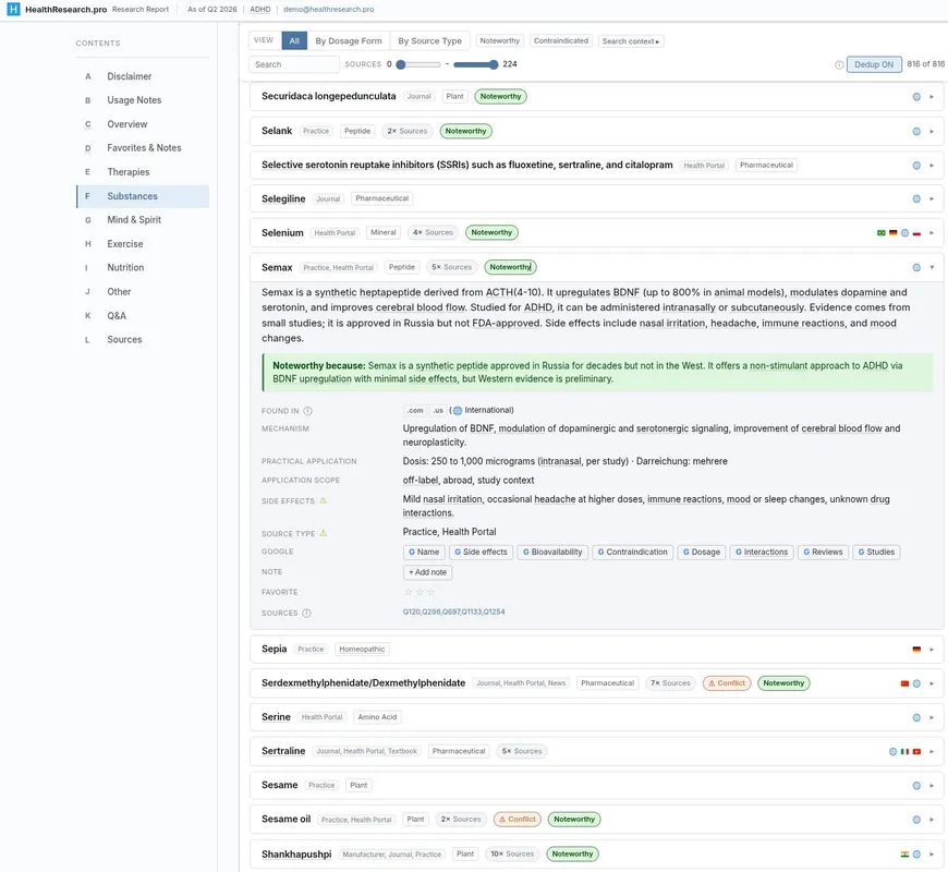 Health Research Report product screenshot