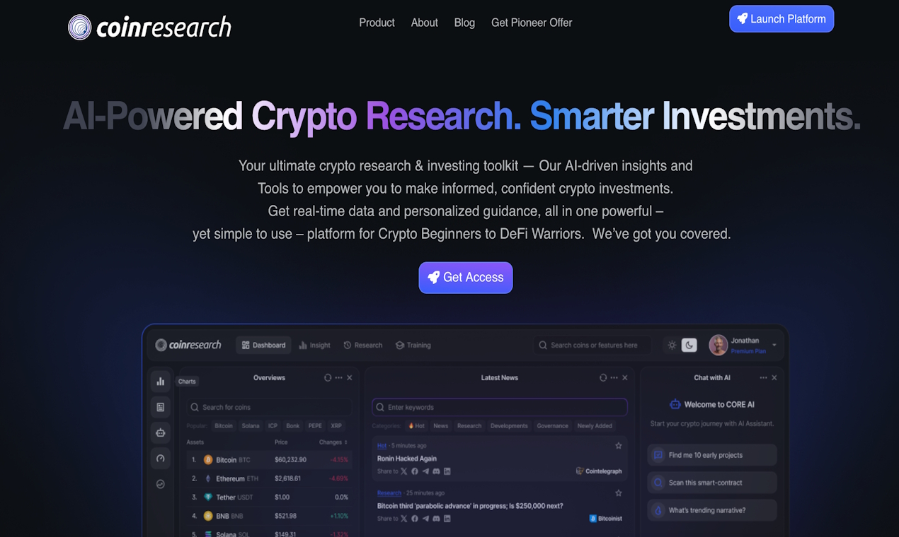 CoinResearch AI product screenshot