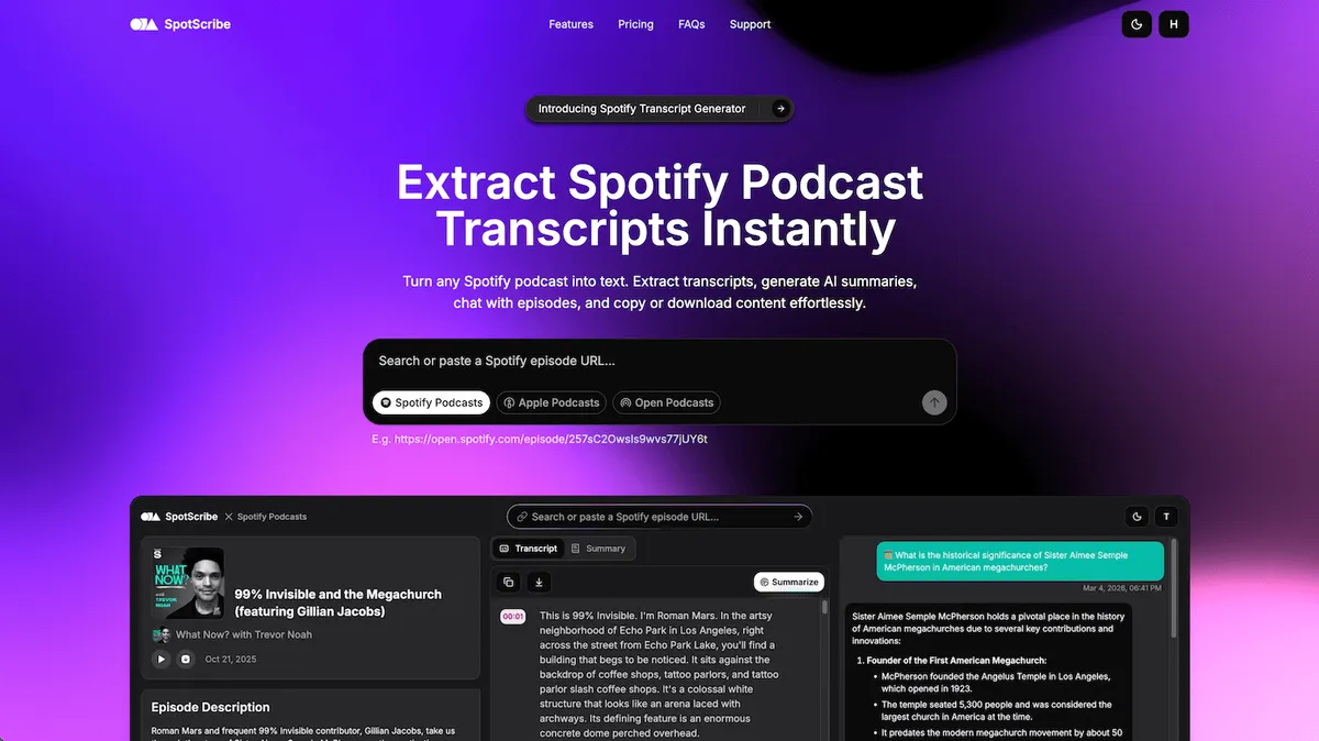 Extract Spotify Podcast Transcripts Instantly product screenshot