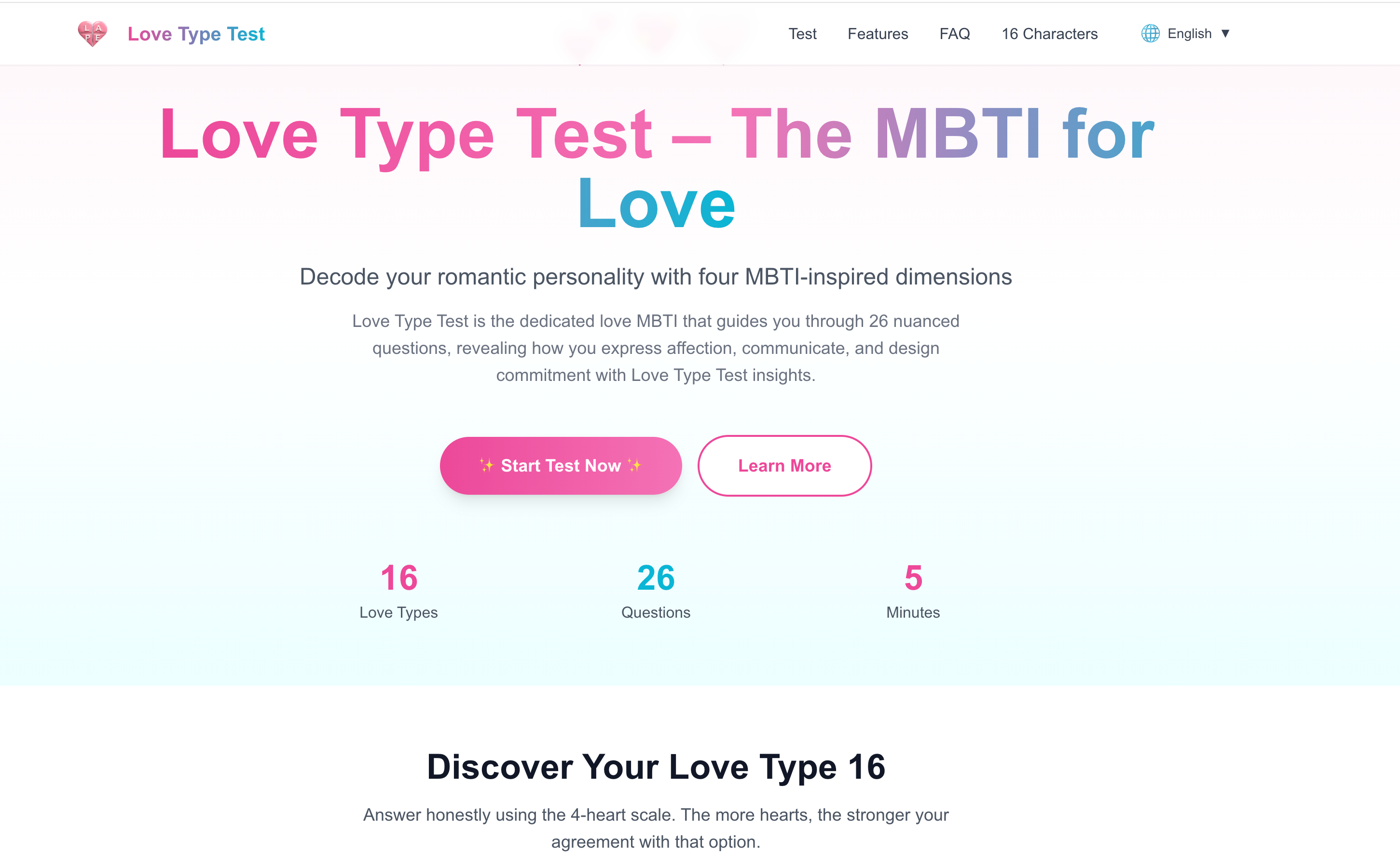 Love Type Test product screenshot
