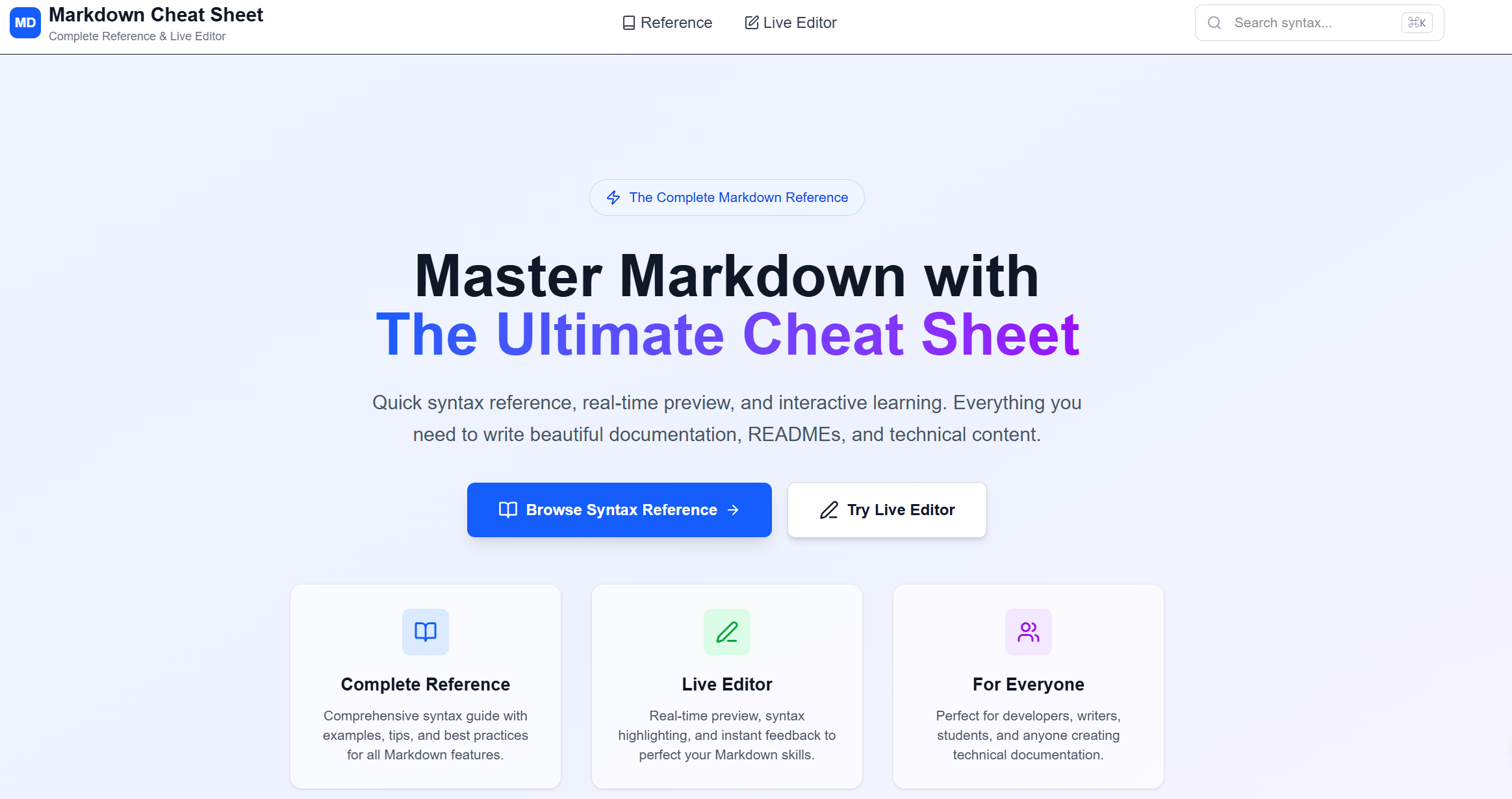 Markdown Cheat Sheet product screenshot