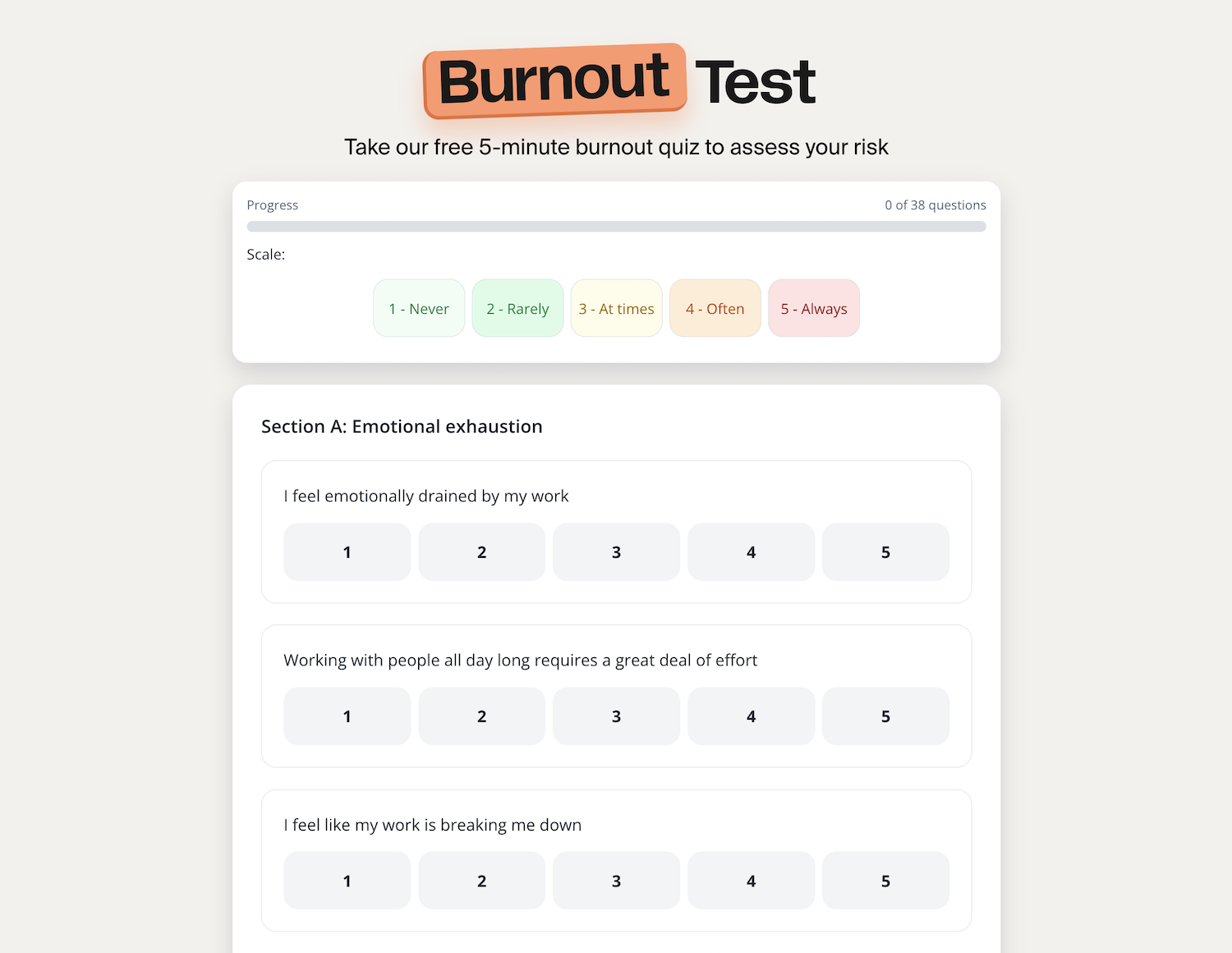 TripleTen Burnout Test product screenshot