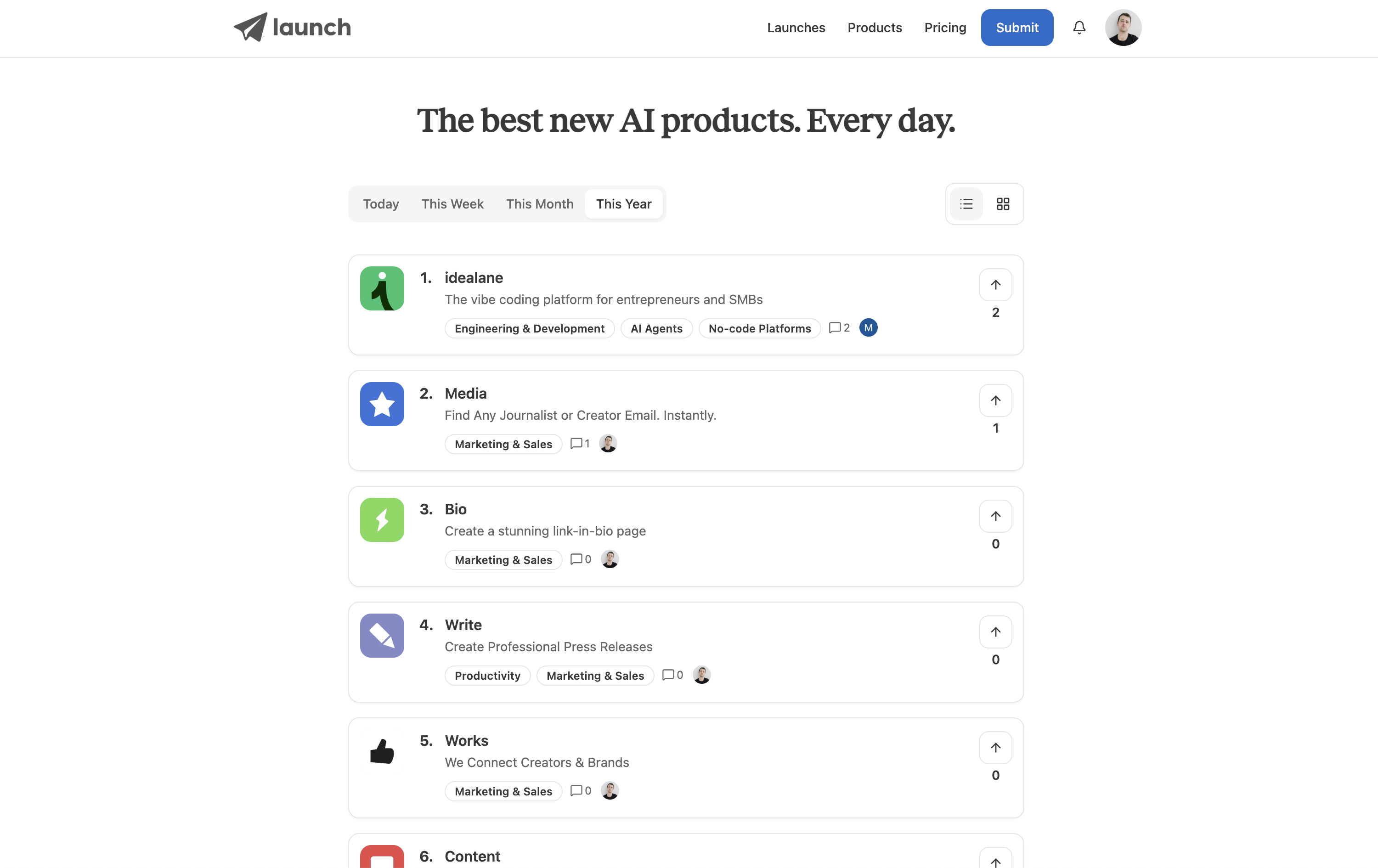 Launch product screenshot
