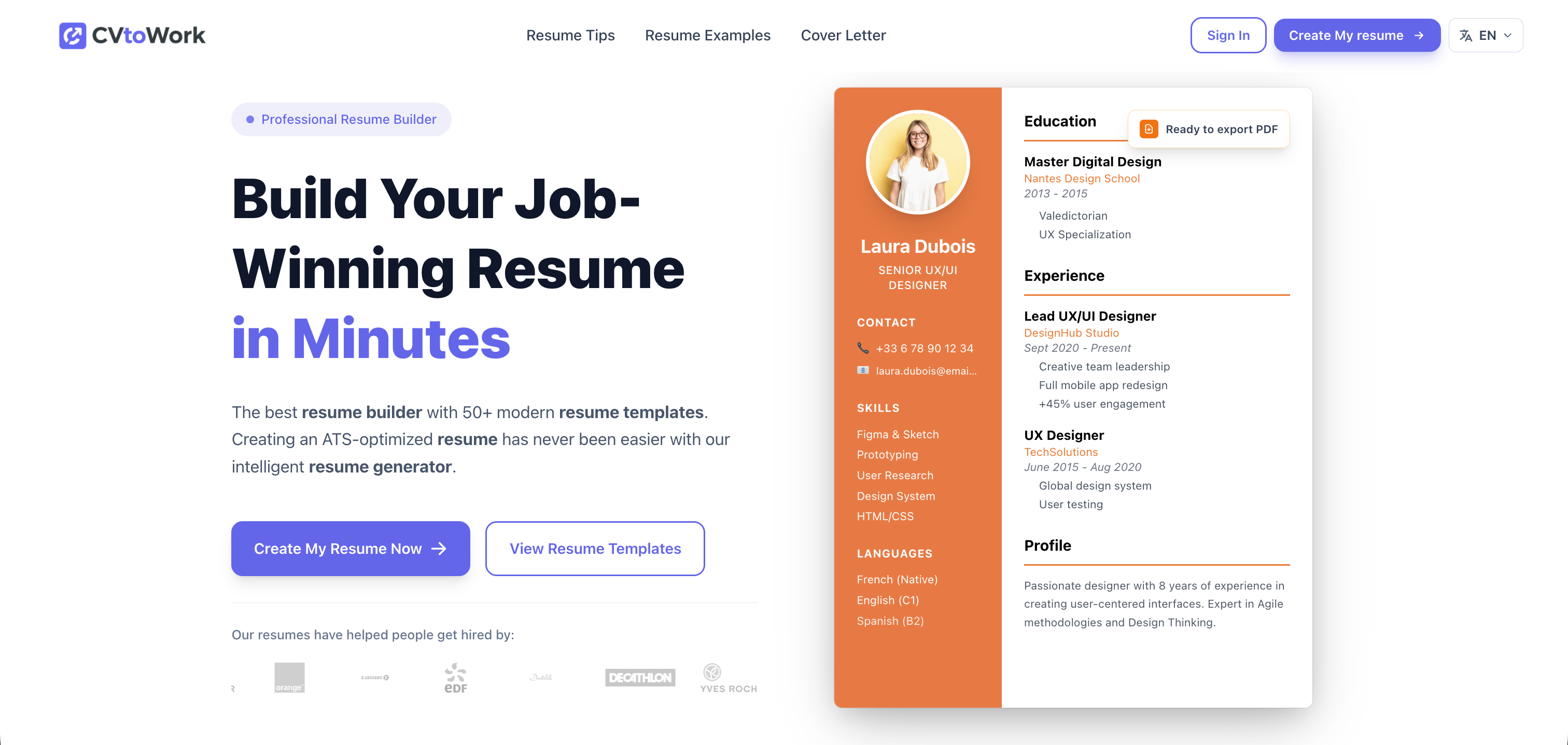 CVtoWork _ AI RESUME BUILDER product screenshot