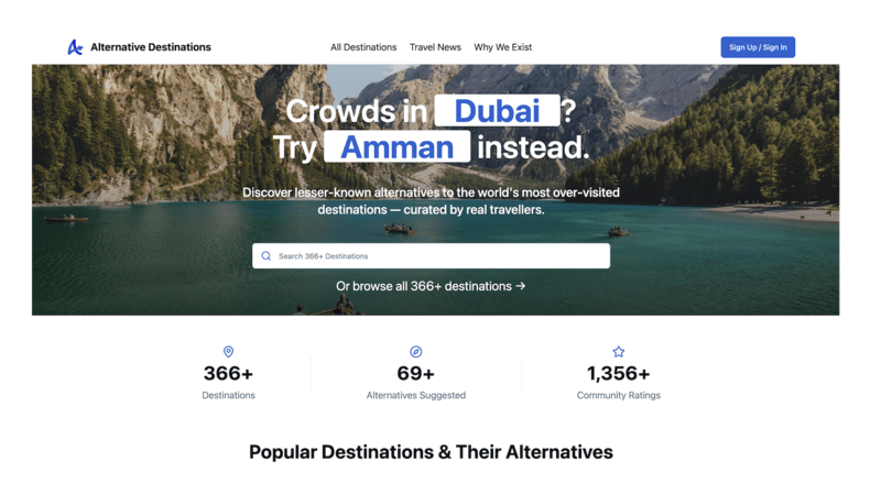 Alternative Destinations product screenshot