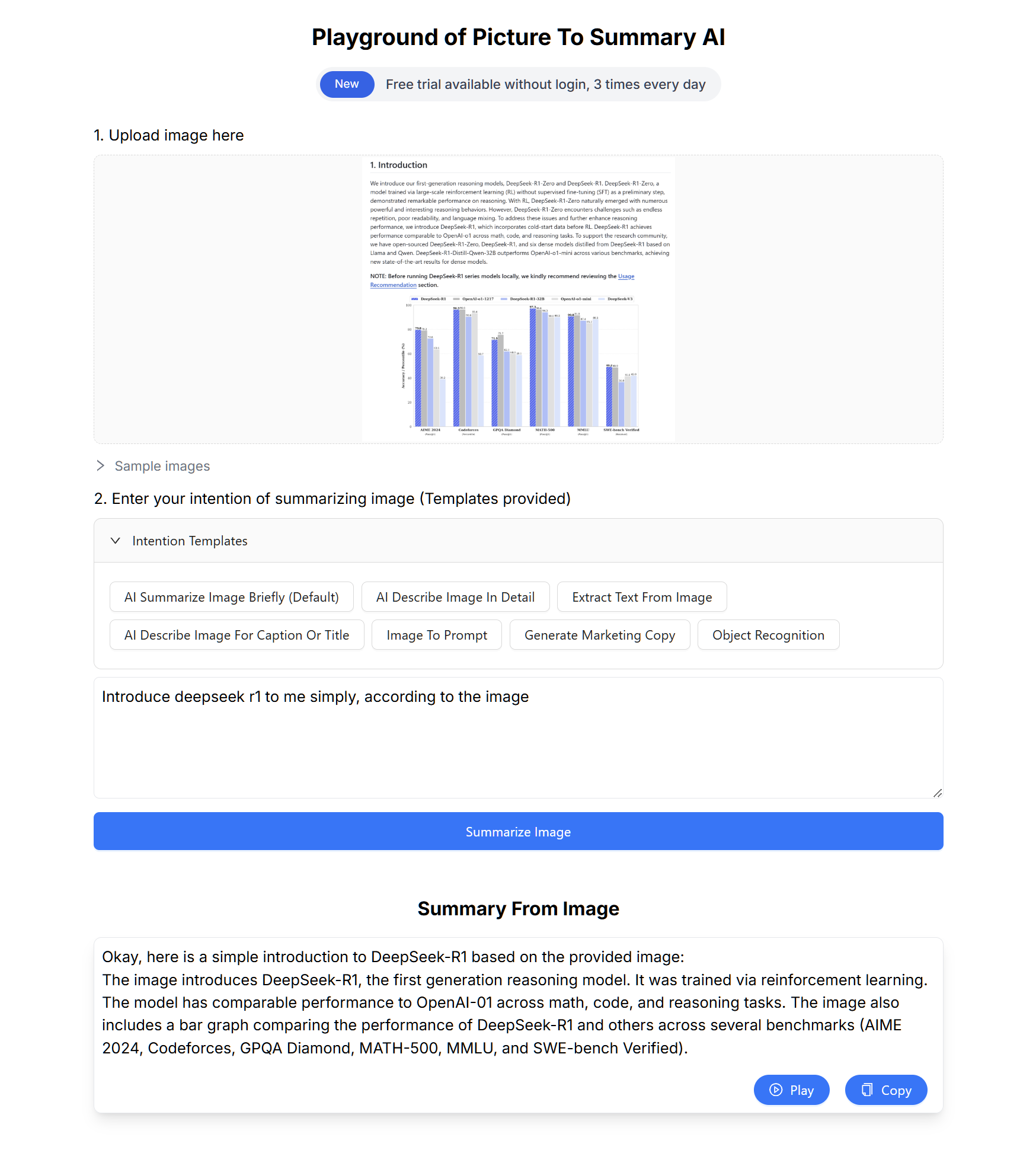 Picture To Summary AI product screenshot