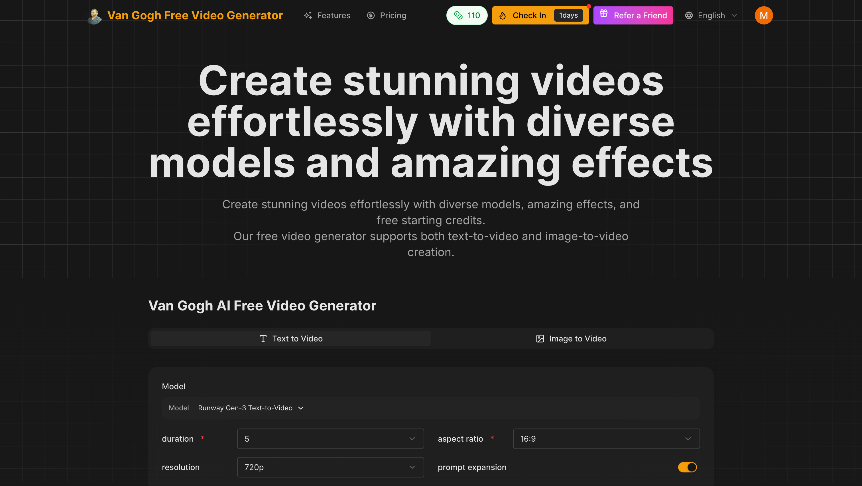 Van Gogh Free AI Video Generator product screenshot