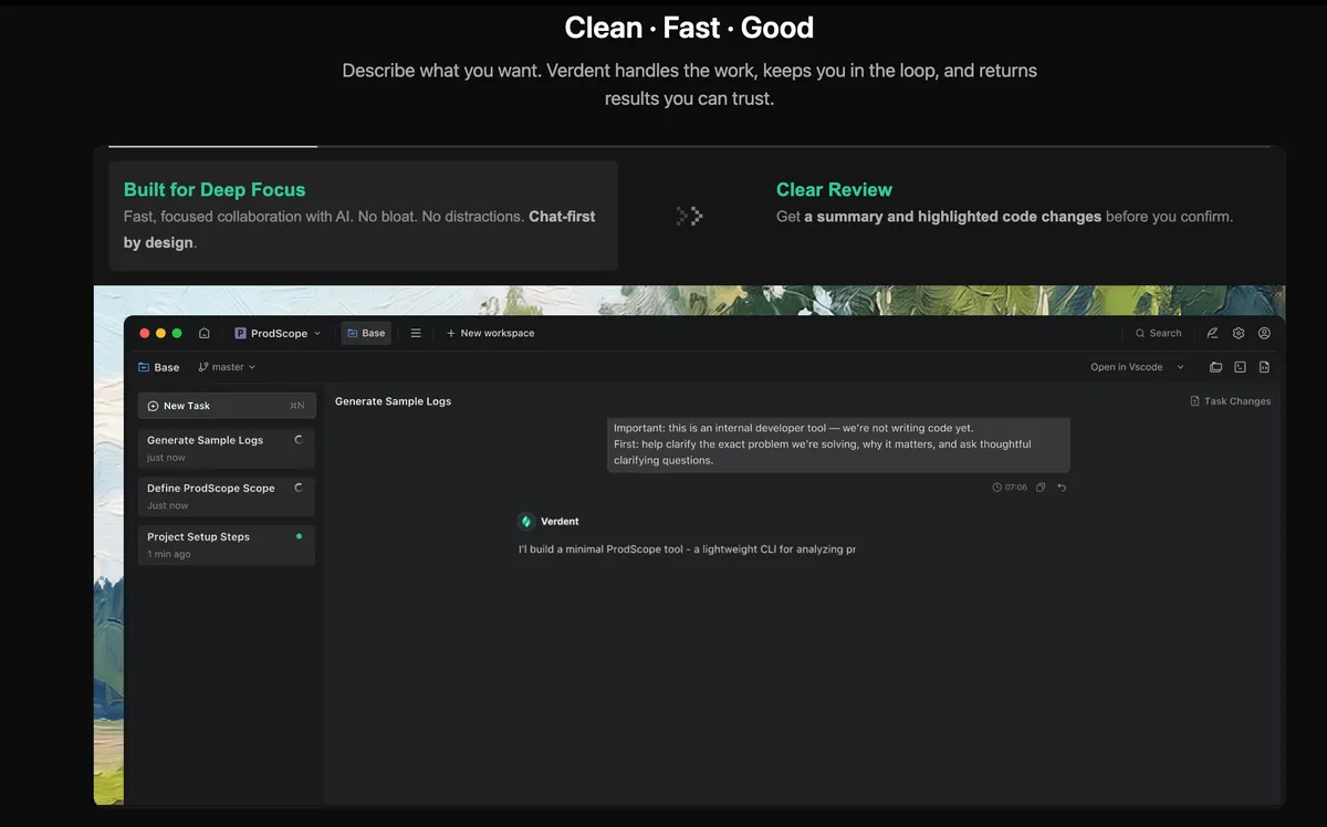 Verdent AI product screenshot