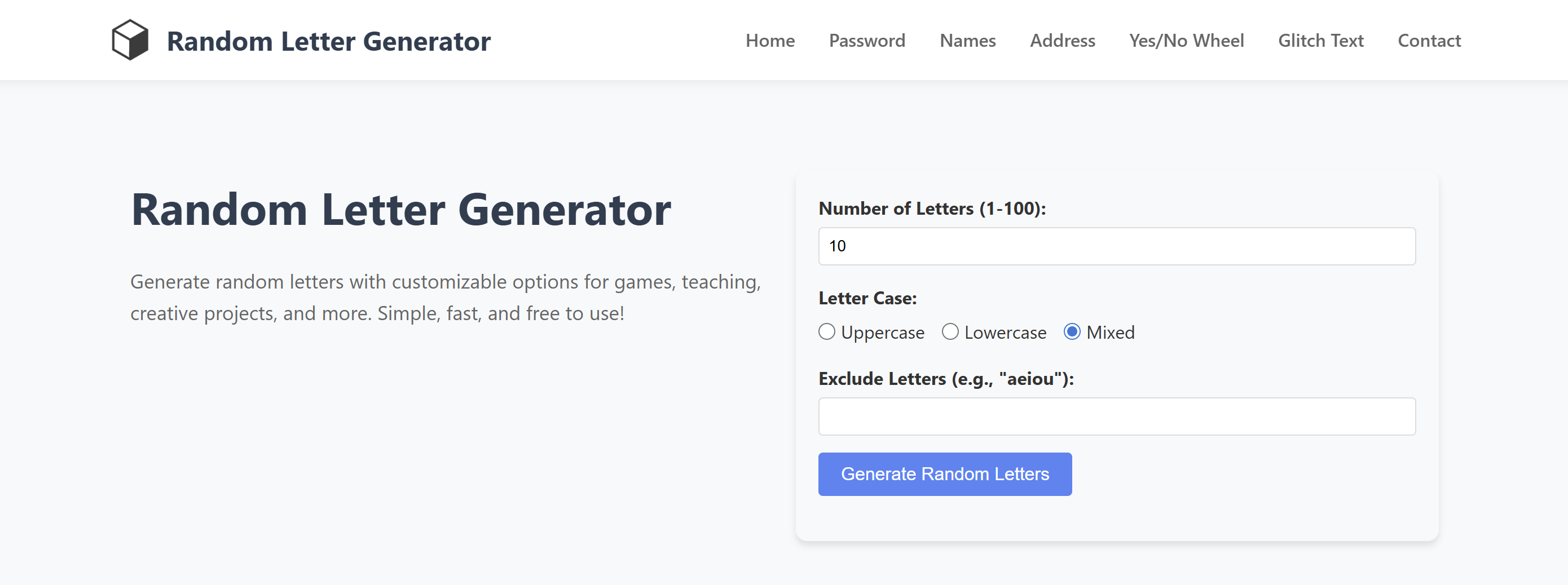 Random Letter Generator product screenshot