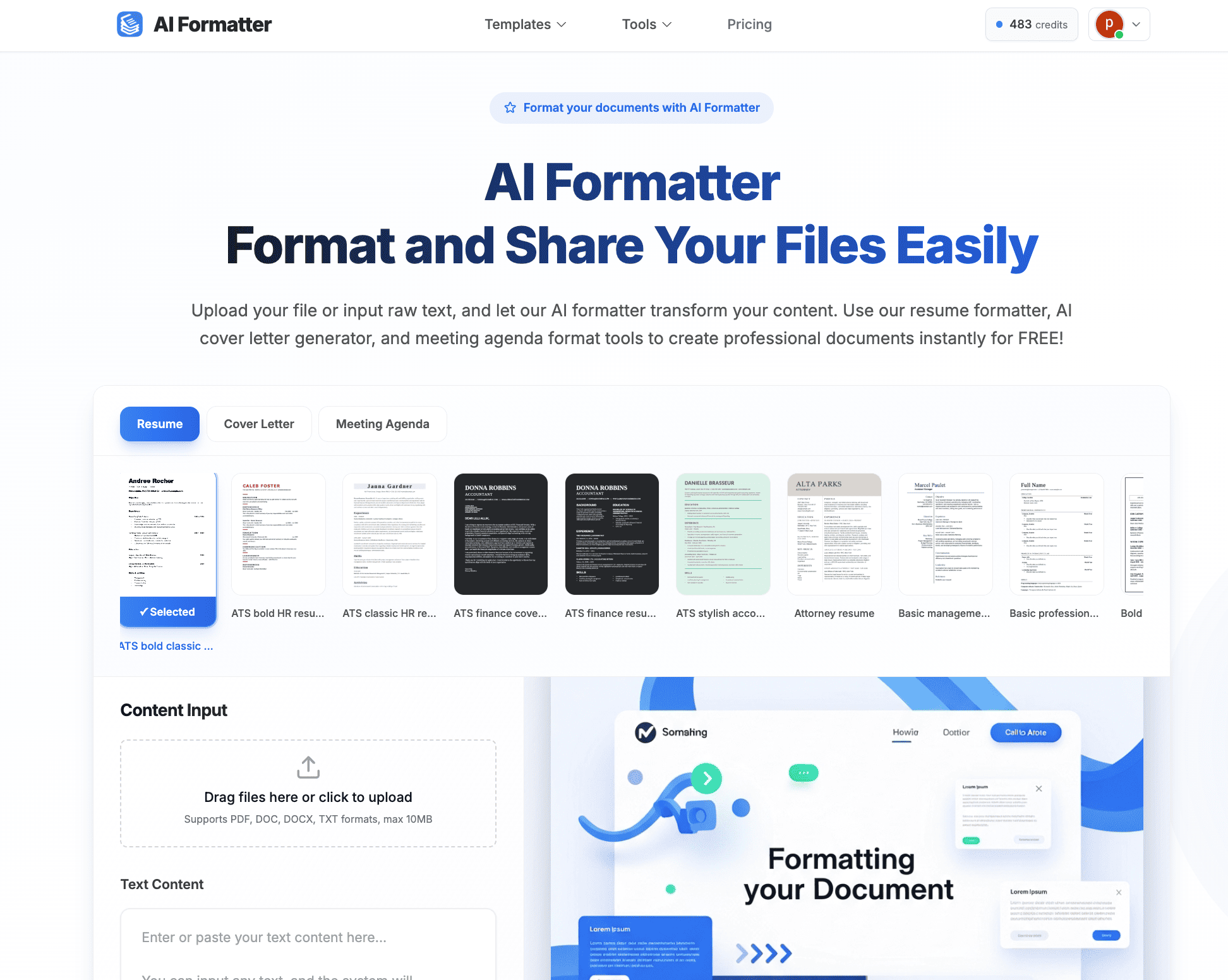 AI Formatter product screenshot