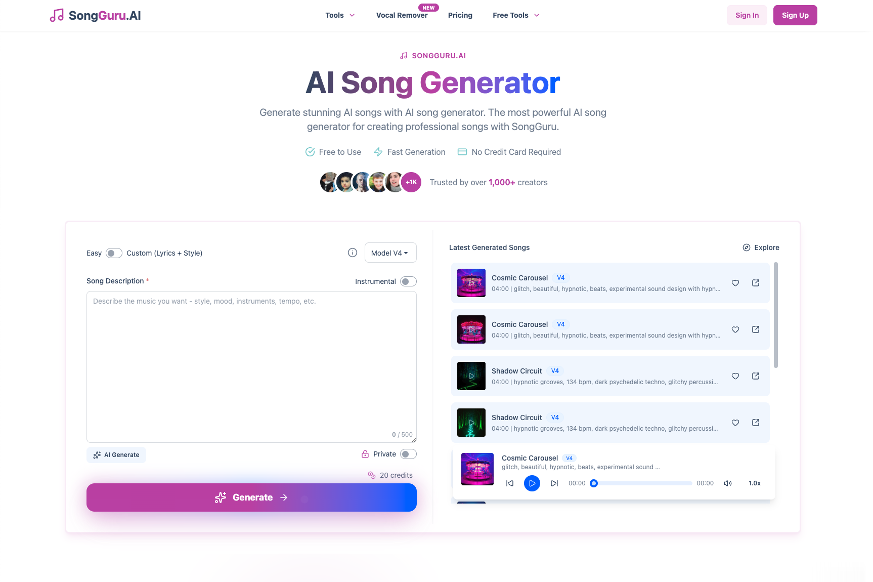 AI Song Generator product screenshot