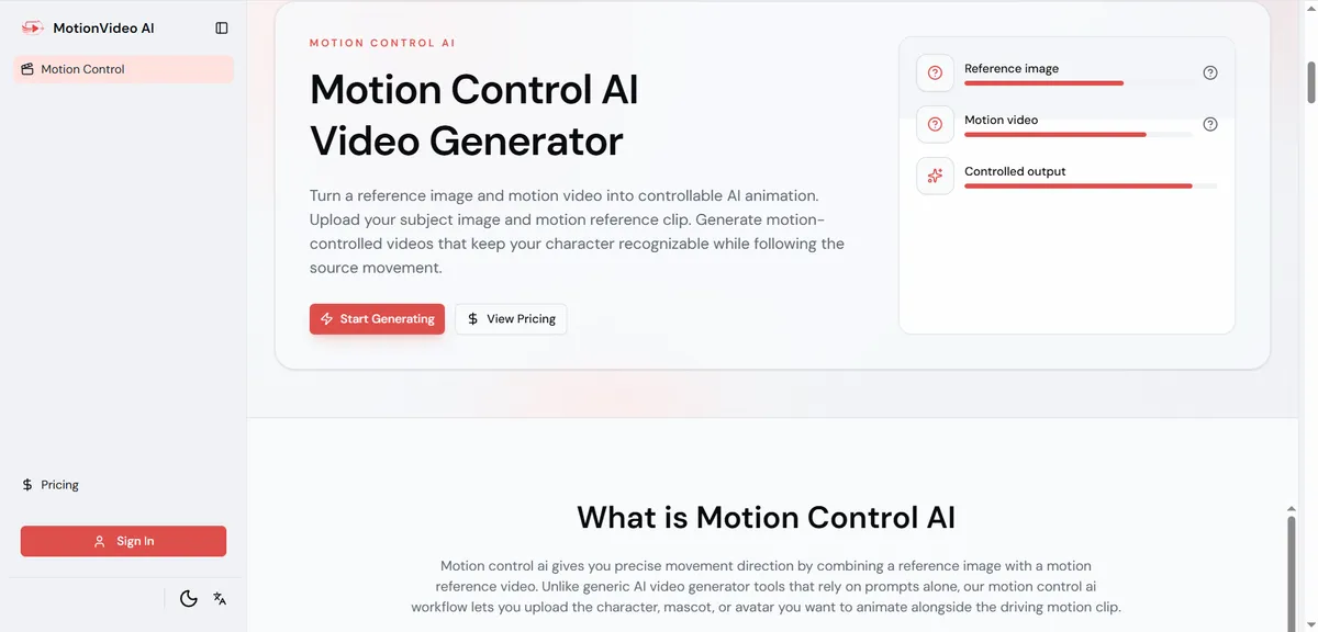 MotionVideo AI product screenshot
