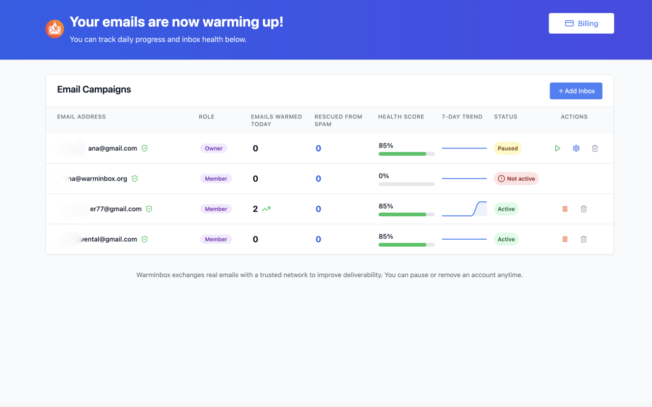 WarmInbox product screenshot