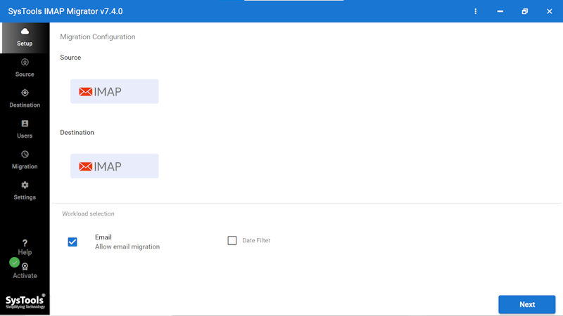 SysTools IMAP Migration Tool product screenshot