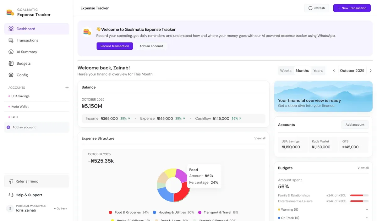Goalmatic Expense Tracker product screenshot