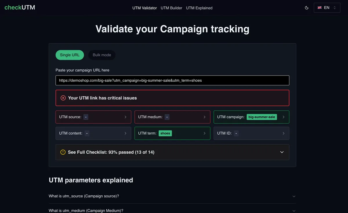 checkUTM product screenshot