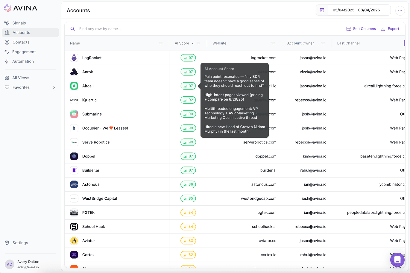 Avina product screenshot