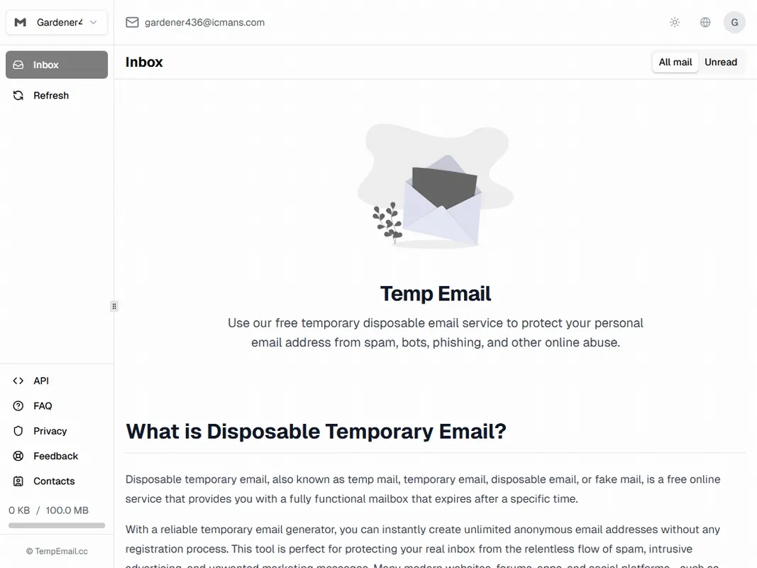 TempEmail.cc product screenshot