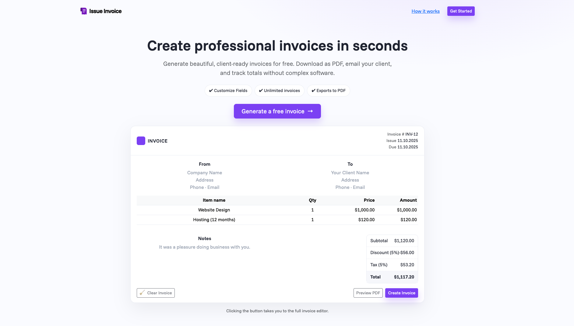 IssueInvoice product screenshot