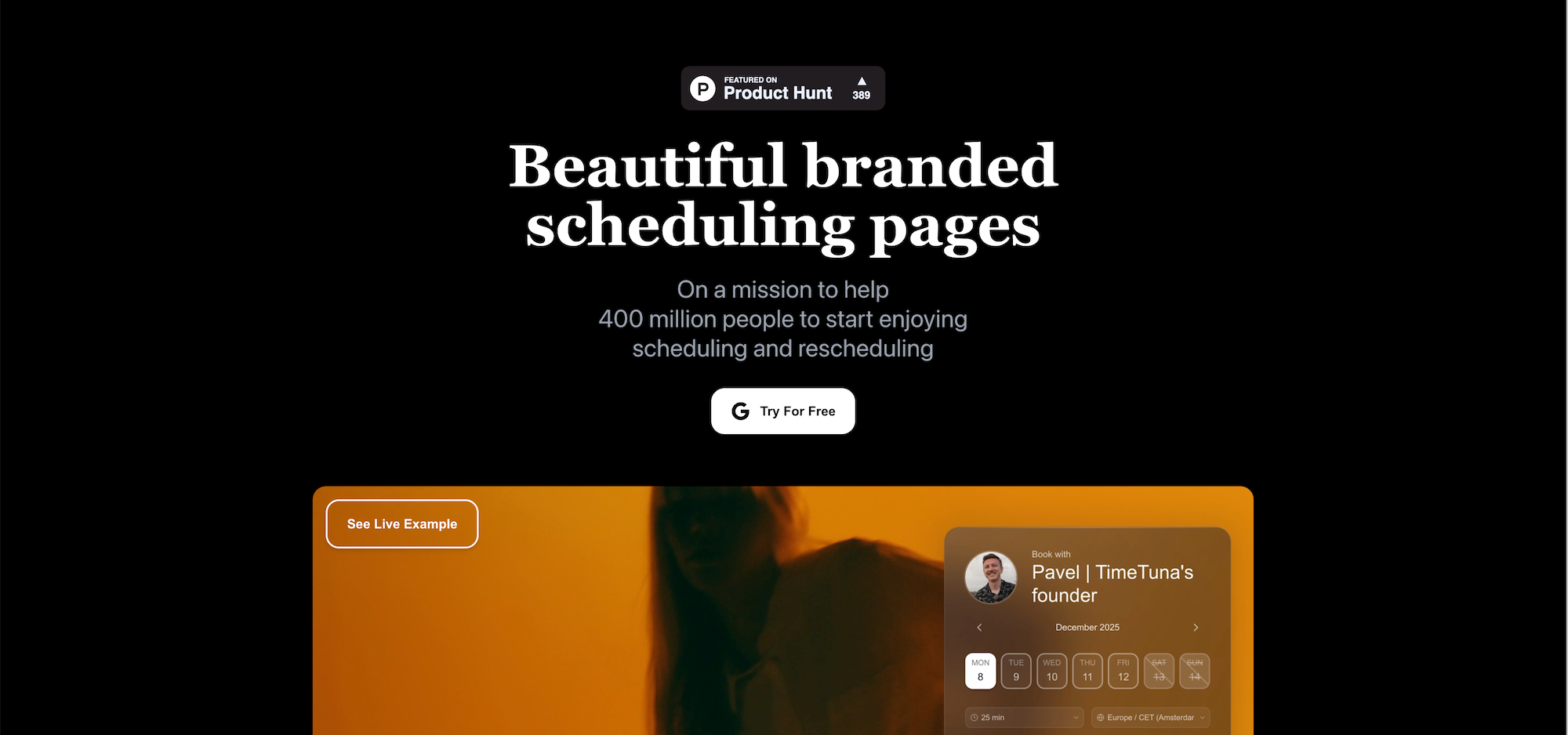 TimeTuna - if Calendly had video backgrounds product screenshot