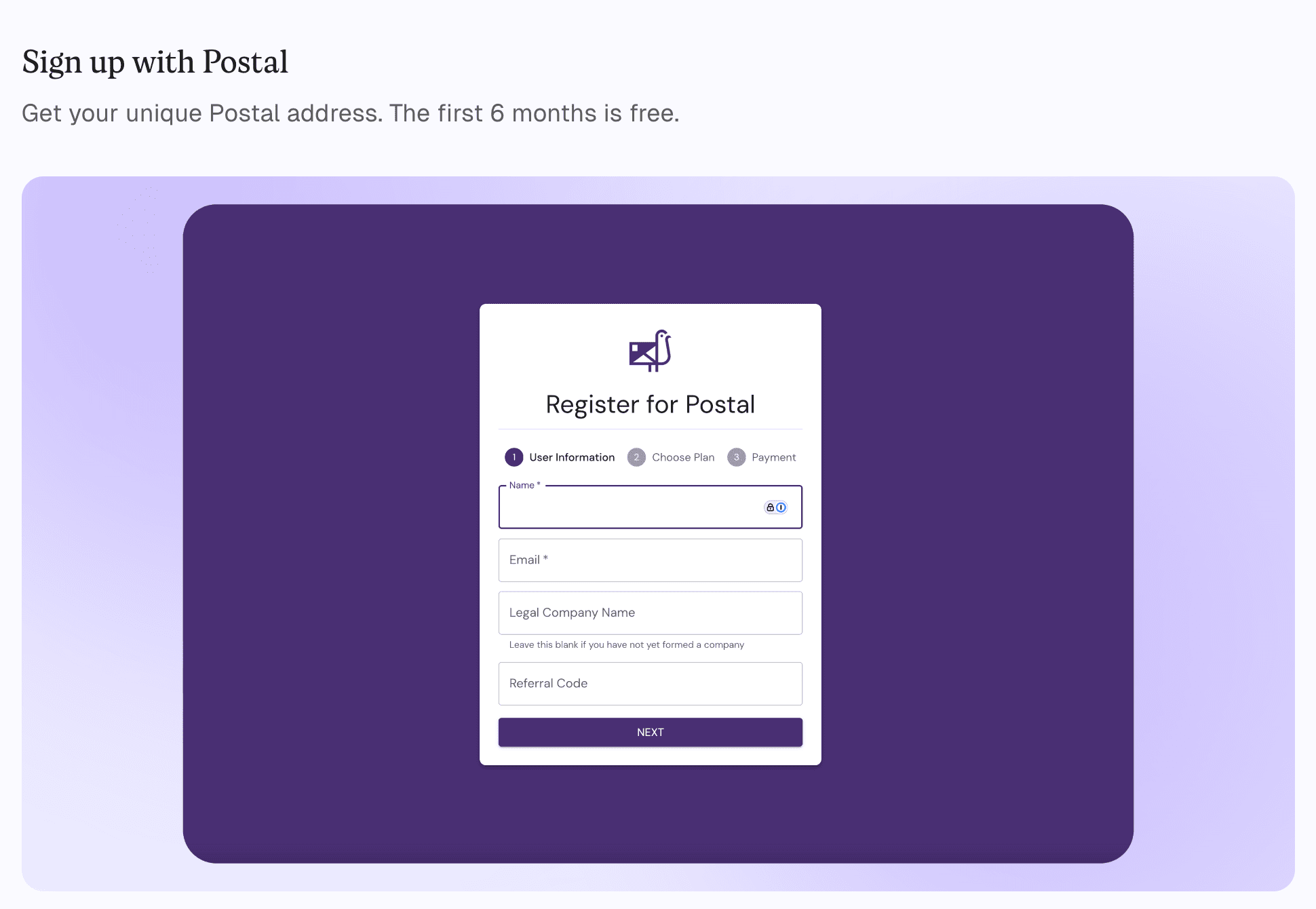 Postal product screenshot