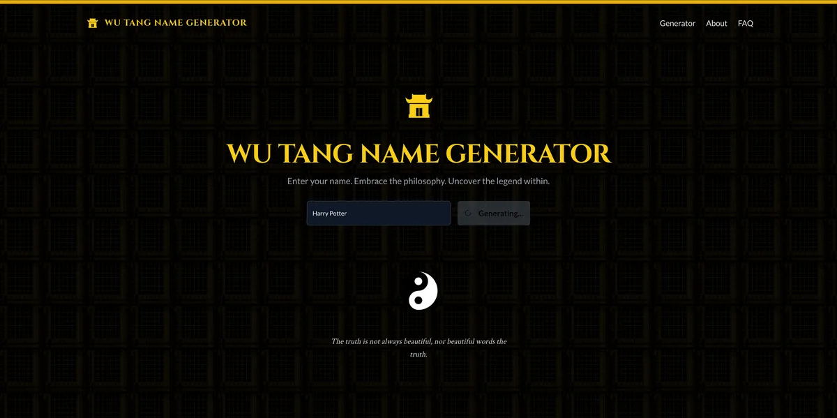 Wu Tang Name Generator product screenshot