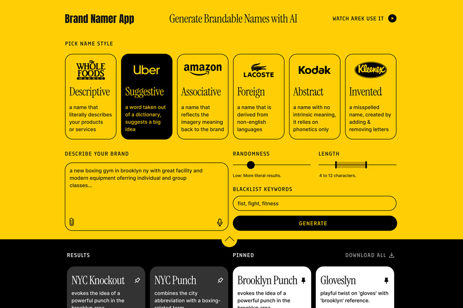 Brand Namer product screenshot