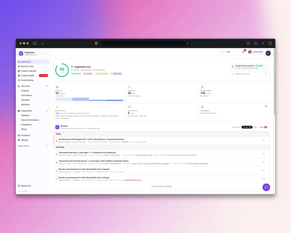 MygomSEO product screenshot