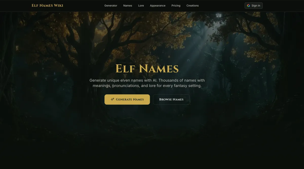 Elf Names Wiki product screenshot