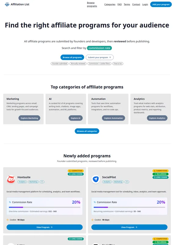 AffiliationList product screenshot